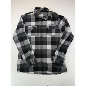 Yuengling Men’s L Flannel Shirt Gray Black Plaid Button Front Brewery Logo